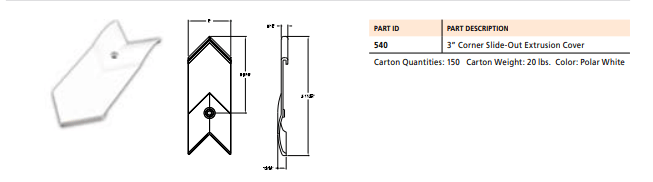 THETFORD, 3” Corner Slide-Out Extrusion Cover