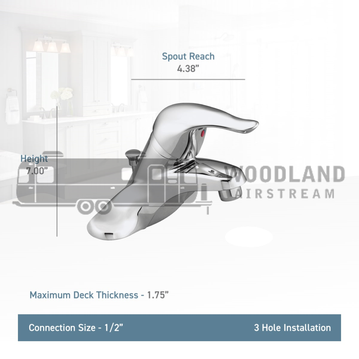 Woodland Airstream Parts and RV Accessories Store, Airstream One-Handle Low Arc Chrome Bathroom Faucet, Chateau - 602216-01