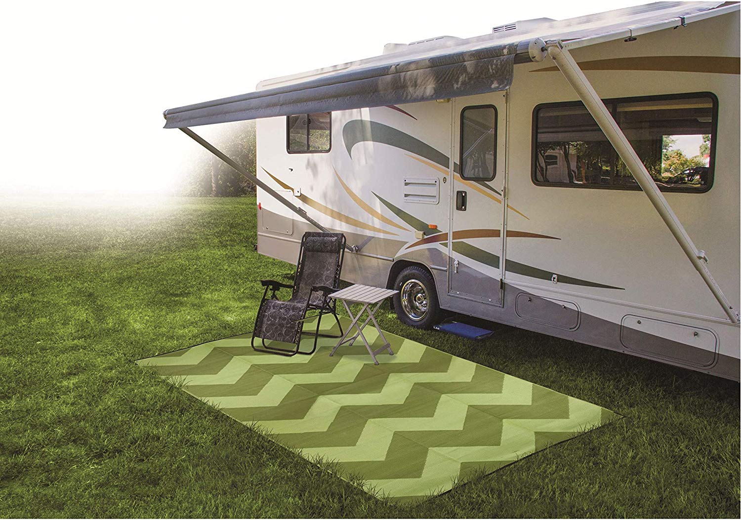 Woodland Airstream Parts and RV Accessories Store, Camco 9' X 12'  Green Chevron Awning Leisure Mat