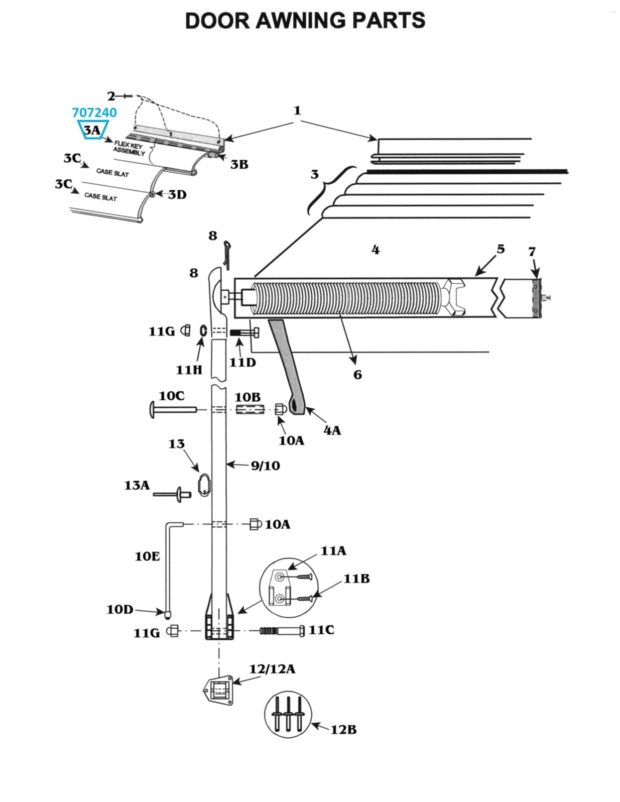 Woodland Airstream Parts and RV Accessories Store, Zip Dee Awning Satin Flex Key Assembly, Wide (per foot) - 702240