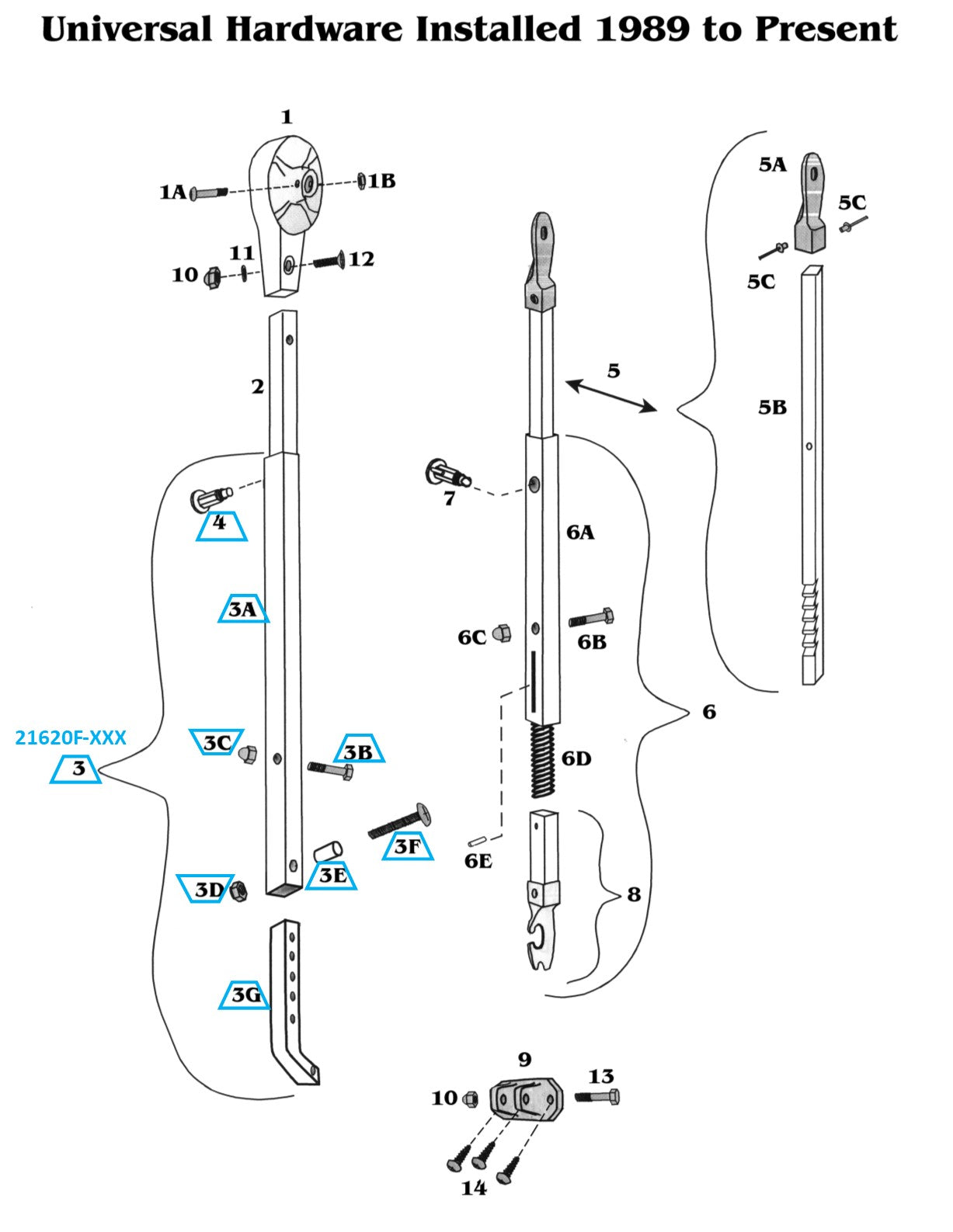 Woodland Airstream Parts and RV Accessories Store, Zip Dee Bright Front Main Arm Tube Assembly for Universal Hardware and NX Hardware - 21620F-XXX