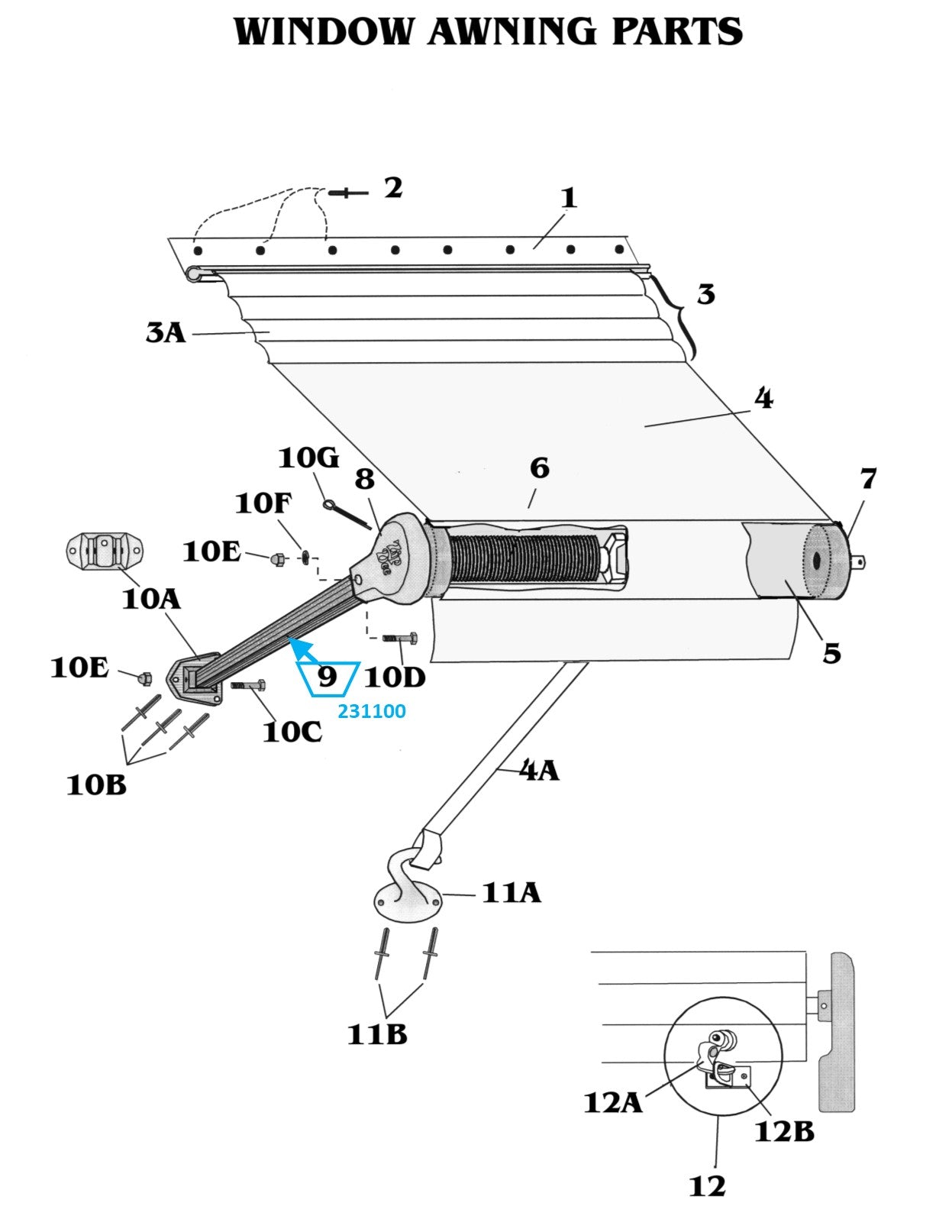 Woodland Airstream Parts and RV Accessories Store, Zip Dee Bright "G" Arm for 47" Rear Window Awning - 231100