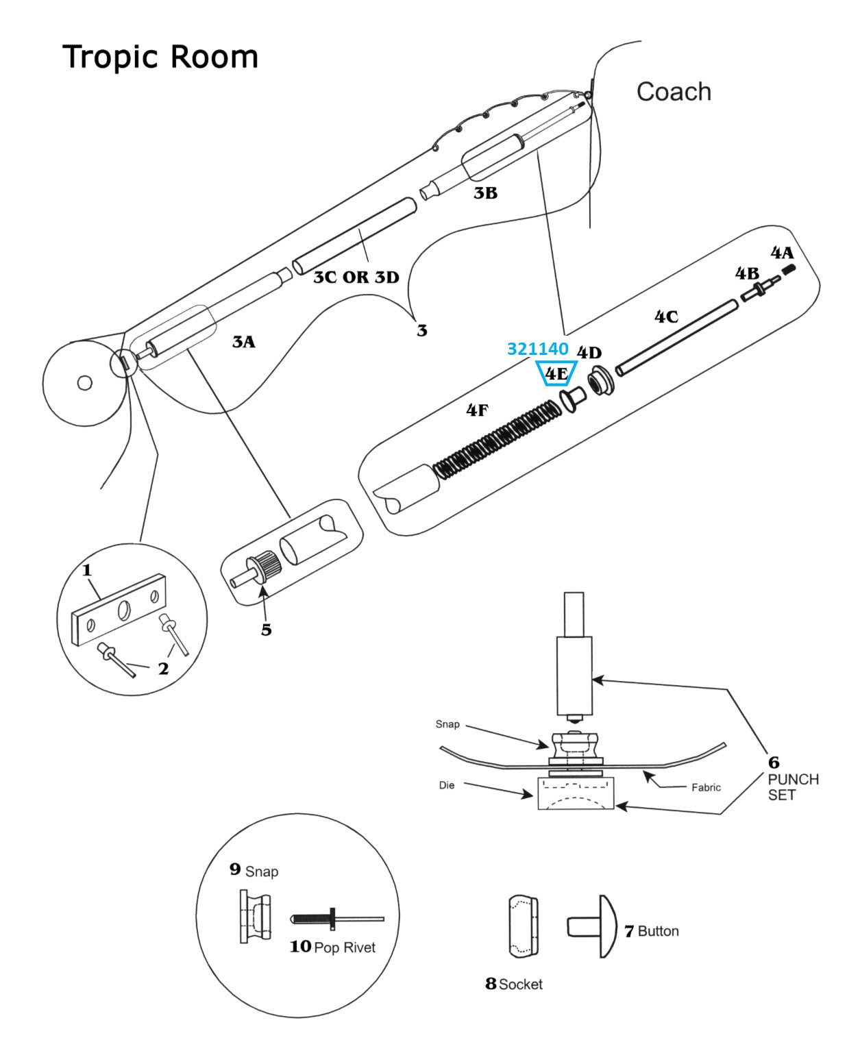 Woodland Airstream Parts and RV Accessories Store, Zip Dee Spring Pusher Plug for Tropic Room - 321140